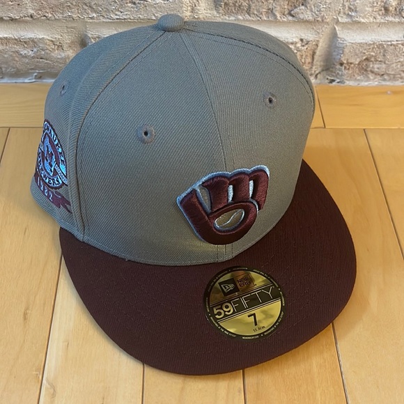 New Era 59Fifty Milwaukee Brewers Fitted Hat Size 7 Icy UV 1982 A.L Side Patch